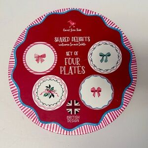 Harvest Green Studio Set of 4 Round Porcelain Plates With Various Bow Designs